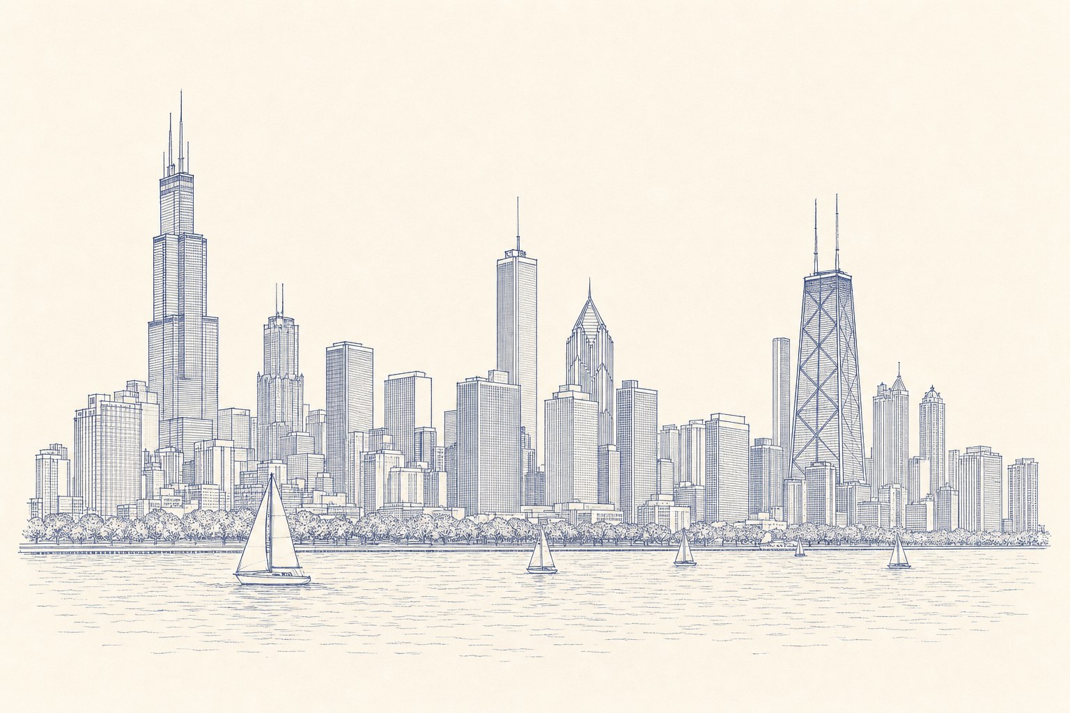 Hand-drawn sketch of the Chicago skyline