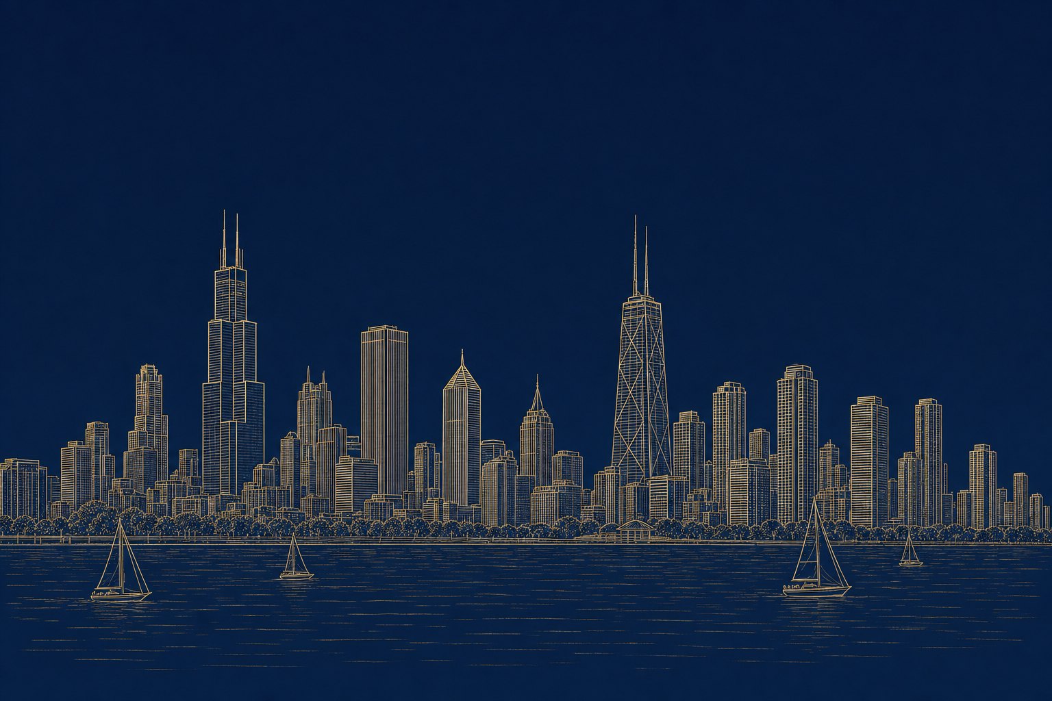 Hand-drawn sketch of the Chicago skyline